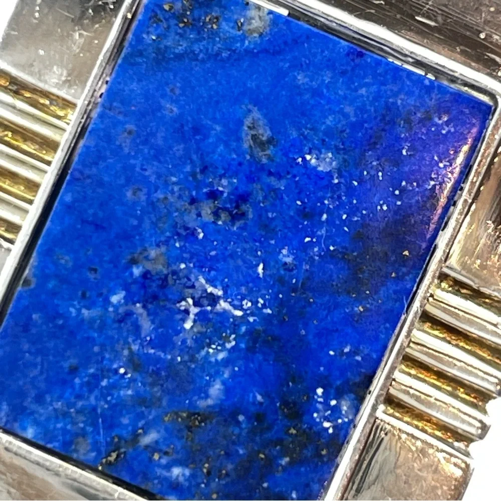 Vintage Sterling Silver Framed Lapis Lazuli Geometric Pierced Earrings Art Deco